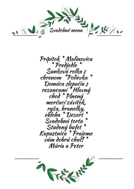 Svadobné menu - Šablóna ID 13121