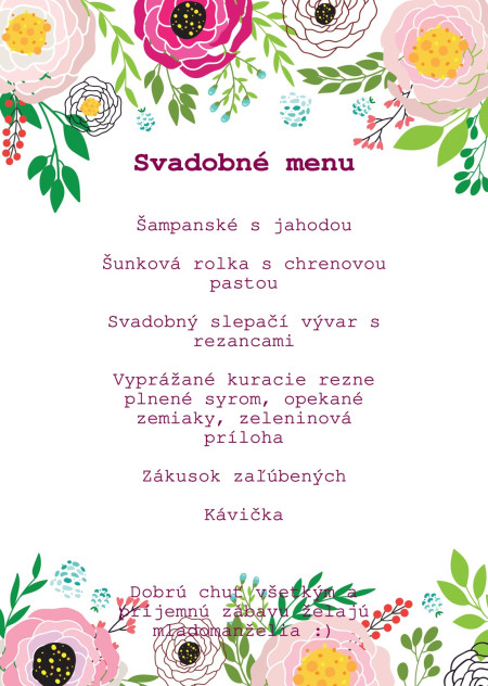 Svadobné menu - Šablóna ID 13488