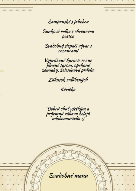 Svadobné menu - Šablóna ID 13700