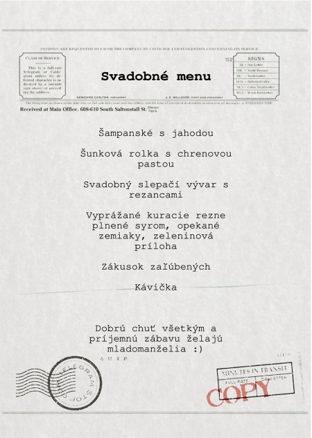 Svadobné menu - Šablóna ID 13765