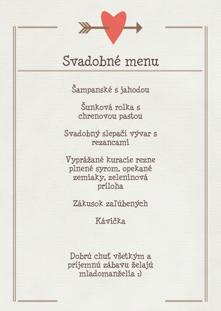 Svadobné menu - Šablóna ID 13780