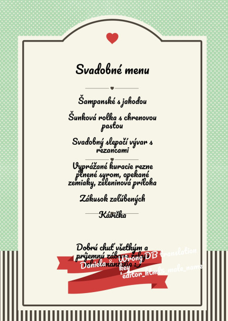 Svadobné menu - Šablóna ID 13840