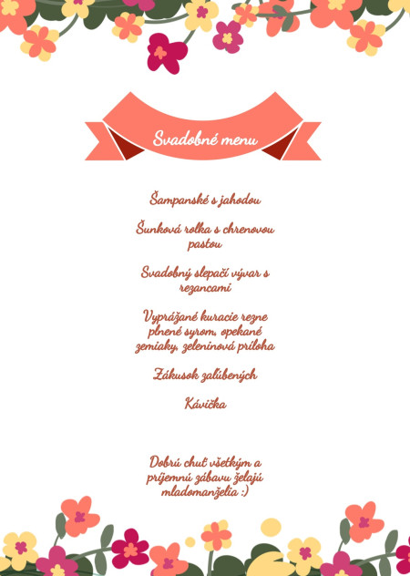 Svadobné menu - Šablóna ID 13855