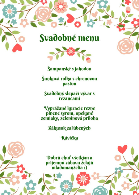Svadobné menu - Šablóna ID 13900