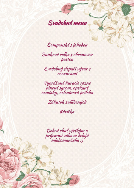 Svadobné menu - Šablóna ID 13915