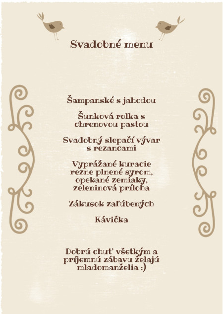 Svadobné menu - Šablóna ID 13930