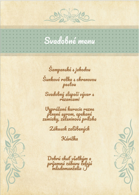 Svadobné menu - Šablóna ID 13945